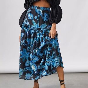 Anthropologie Banjanan Piper Skirt Floral Hedgerow Black NWT Size XS
